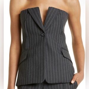 SIMKHAI  Women's Gray Pinstripe Bustier Strapless Top